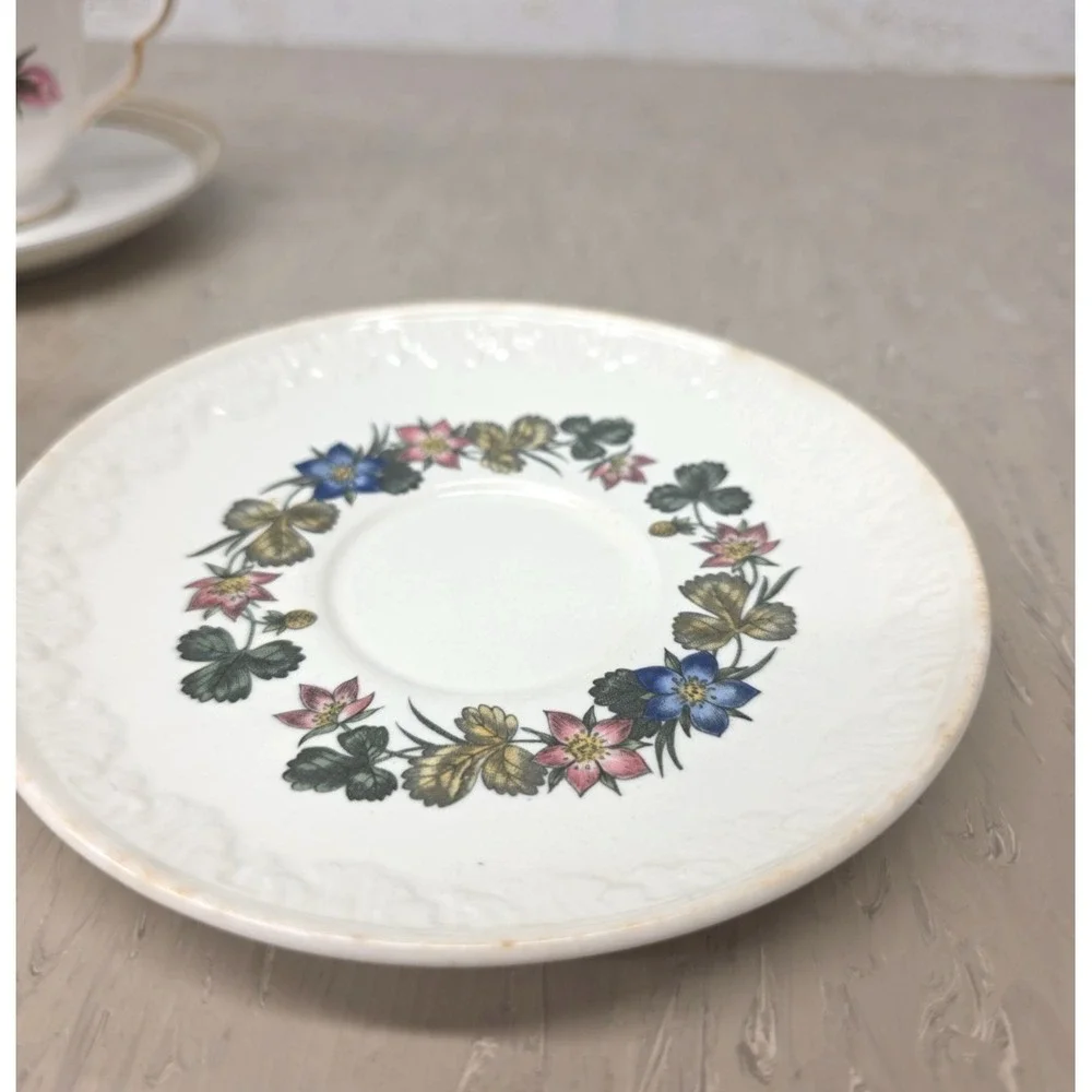 Mismatch Vtg Tea Set for 2 English Bone China Violets Roses Floral Cottagecore